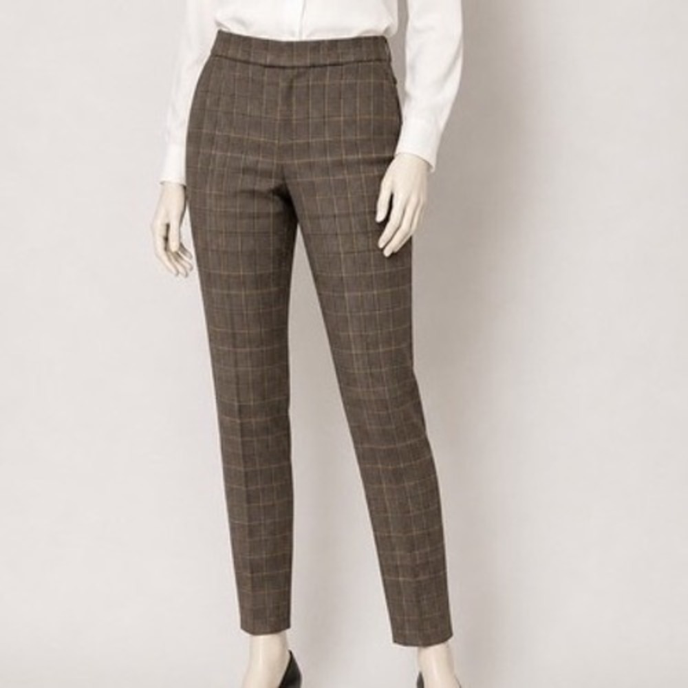 SOHO Apparel Brown Yellow Glen Plaid Pull On Skinny Pants Womens Size Large